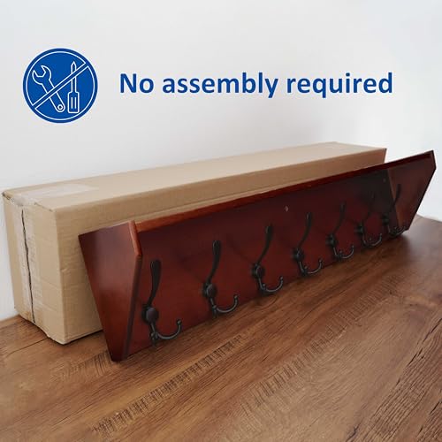 WEBI Coat Rack Wall Mount with Shelf,35" Long Wall Shelf with Hooks Underneath,7 Triple Hooks for Entryway,Hallway,Bedroom,Cherry - color: Cherry, size: 35 Inch