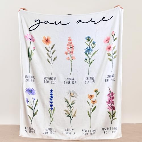 Beige Christian Blanket with God Says You are & Floral Design, Inspirational Religious Gifts for Women - Faith Based Throw Blanket for Mom, Friend, Birthday - color: Christian Beige, size: throw(50x60)