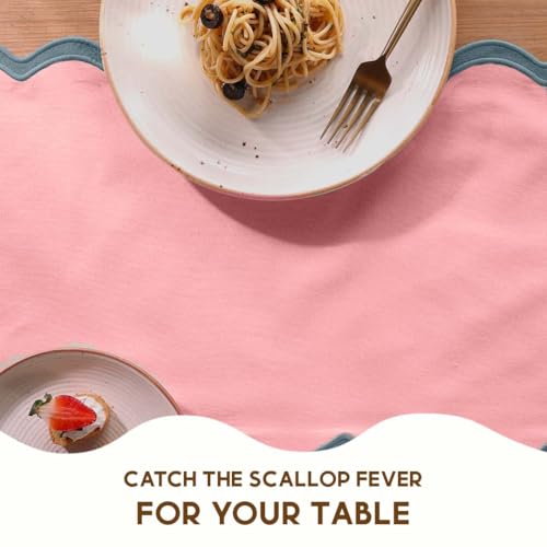 Folkulture Table Runner 90 Inches Long | Scalloped Pink | Table Runner for Dining Table Decor, 100% Cotton, Machine Washable, Runners for Kitchen, Living Room, Party, Farmhouse - size: 14" x 90", style: Laguna Blush