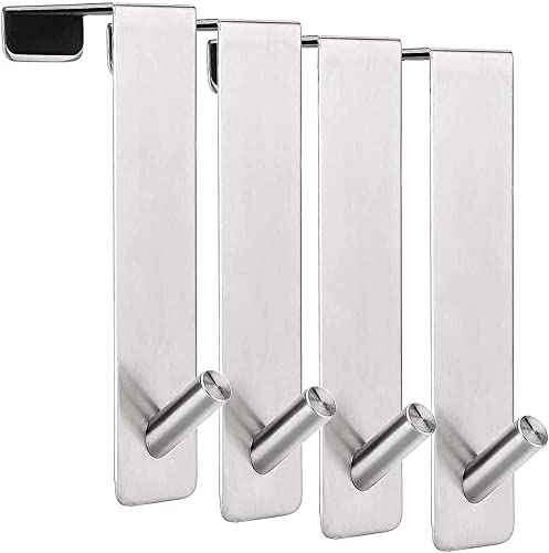 ARTOYS Over The Door Hooks (4 Pack) - Fits 1-3/8" Thin Doors - 304 Stainless Steel - 50Lbs Capacity - Tool-Free or Screw-in Mount - color: Silver, size: 1.375 inch