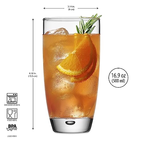 Glaver's Highball Glasses Set Of 4, 16 Oz. Drinking Glasses, Unique Water Glass Cups For Juice, Cocktails, Soda, Heavy Bottom Tumbler Glass - style: Rounded