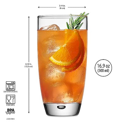 Glaver's Highball Glasses Set Of 4, 16 Oz. Drinking Glasses, Unique Water Glass Cups For Juice, Cocktails, Soda, Heavy Bottom Tumbler Glass - style: Rounded