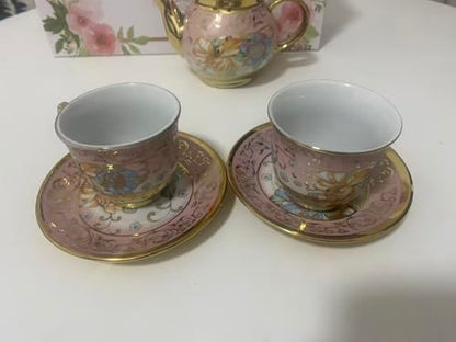 Luxury Ceramic Tea Cup and Teapot Set, 5 Pieces, Gold Plated Floral Design, Gift Box (2 Cups, 2 Saucers, 1 Teapot, Mixed Color, 2.2 × 2.56 in) - color: 6 cups 6 dishes 12 sets/box {color mixed}