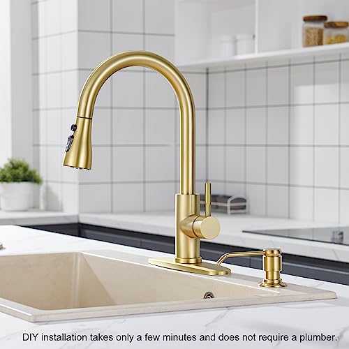 Gagal Kitchen Sink Soap Dispenser (Brushed Gold) and Extension Tube Kit for Kitchen Sink, Complete Brass Head with 40" Silicone Tube Connect to The Bottle Directly, Say Goodbye to Frequent Refills - color: Gold