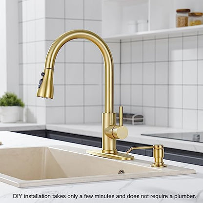 Gagal Kitchen Sink Soap Dispenser (Brushed Gold) and Extension Tube Kit for Kitchen Sink, Complete Brass Head with 40" Silicone Tube Connect to The Bottle Directly, Say Goodbye to Frequent Refills - color: Gold