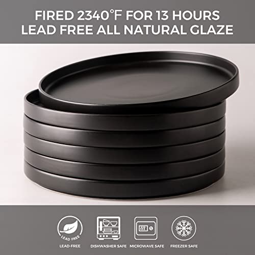 AmorArc Ceramic Plates Set of 6, Matte Glaze 8.0 Inch Dishes Set for Kitchen, Dessert,Salad,Appetizer, Small Dinner Plates, Microwave & Dishwasher Safe, Scratch Resistant, Matte Black | High Edge Small Dinner Plates for Dessert,Salad,Appetizer,Dinner,Micr