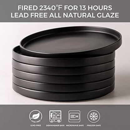 AmorArc Ceramic Plates Set of 6, Matte Glaze 8.0 Inch Dishes Set for Kitchen, Dessert,Salad,Appetizer, Small Dinner Plates, Microwave & Dishwasher Safe, Scratch Resistant, Matte Black | High Edge Small Dinner Plates for Dessert,Salad,Appetizer,Dinner,Micr