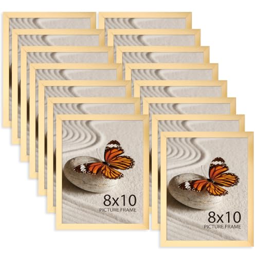 Memory Island 8x10 Photo Frames for Wall and Tabletop Display, 8 by 10 Gold Picture Frames with HD Plexiglass, Set of 15 - color: Gold, size: 8x10"
