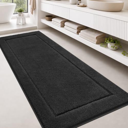 anllugs Bathroom Rugs, Non-Slip Bath Runner Rugs, 30" x 72", Black | Extra Soft, Super Absorbent, Machine Washable, Quick Dry, Bath Mats for Shower and Bathtub, TPR Backing, Runner Rugs - color: Black, size: 30" X 72"