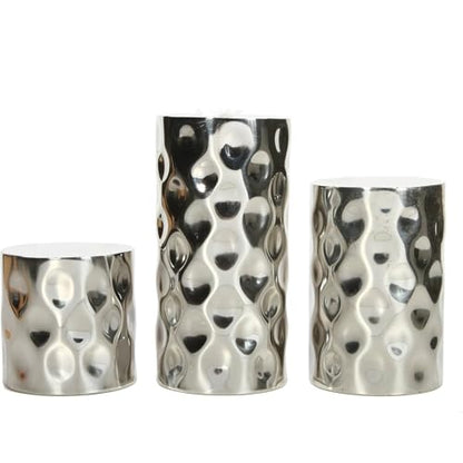 Hosley Set of 3 Silver Pillar Candle Holders – 3", 5", 7" High Decorative Metal Stand with Modern Pebble Pattern Design for Wedding Centerpieces, Holiday Décor, Parties, Table Accents - size: 3 Count (3" High, 5" High, 7" High)