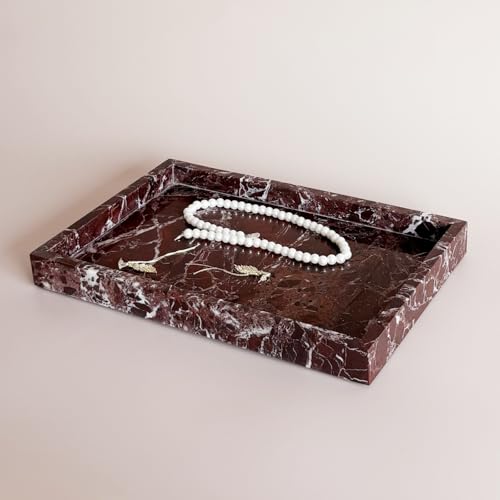 Natural Marble Vanity Tray, Cosmetics Towel Tray for Dresser Bathroom Kitchen (Rosa Levanto, 11.8L x 7.87W x 1.18H) - color: Rosa Levanto