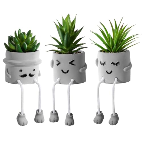 Zerzsy 3pcs Creative Artificial Succulents with Gray Flower Pots, Mini Potted Succulents for Home Office Desk Decor and Gift Choice - color: 3 Pcs Set/B