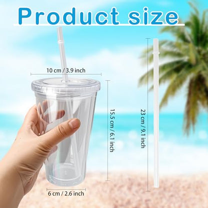 9 Set 16 oz Insulated Plastic Tumbler Double Wall Plastic Cup with Lids and Straw for Home Iced Coffee Water Juice Birthday Wedding Party Supplies (Color Set 2) - color: Color Set 2