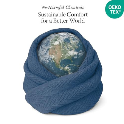 Threadmill Luxury Cotton Blankets for Twin Size Bed | All-Season 100% Cotton Twin Blanket for Bed | Herringbone Soft & Cozy Fall Thermal Blanket, 350GSM, 68x92 inches | Folkstone Blue | 100% Cotton, Herringbone Pattern, 350 GSM, 68x92 in, Breathable, All-