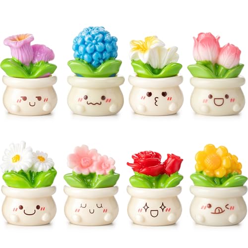 Ripeng Set of 8 Car Dashboard Decorations Flowers Cute Car Accessories for Women Mini Flower Pot Vehicle Interior Decor with Double Sided Tape for Rearview Mirror Dashboard - style: Elegant