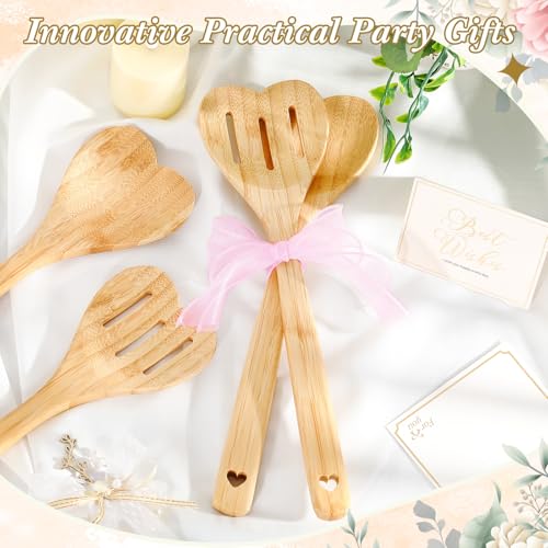 Reallnaive 24 Pcs Bamboo Spatula Wooden Kitchen Utensil Bulk 12''wood Spoon Spatula for Cooking with Ribbon Bridal Baby Shower Game Prize Wedding Party Favors Housewarming Gift (Heart Style) - style: Heart Style