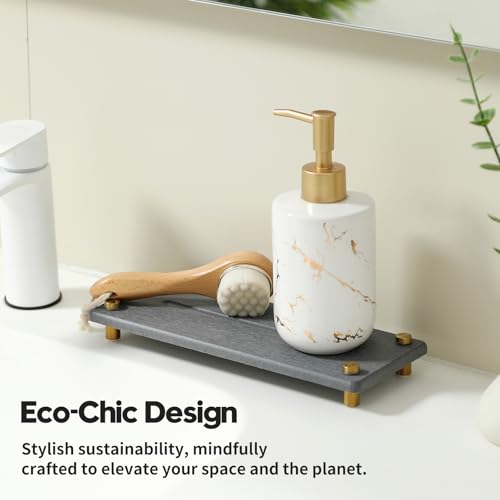 Kitchen Sink Caddy Water Absorbing Stone Drying Tray, Diatomite Bathroom Sink Organizer, Faucet Counter Mat Coaster, Soap Dish Rack Riser Dispenser Sponge Holder, Dark Gray Gold 10" x 4" - color: 10"x 4" - Dark Gray - Gold