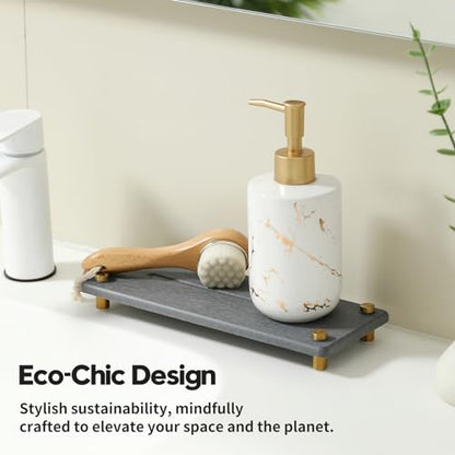 Kitchen Sink Caddy Water Absorbing Stone Drying Tray, Diatomite Bathroom Sink Organizer, Faucet Counter Mat Coaster, Soap Dish Rack Riser Dispenser Sponge Holder, Dark Gray Gold 10" x 4" - color: 10"x 4" - Dark Gray - Gold
