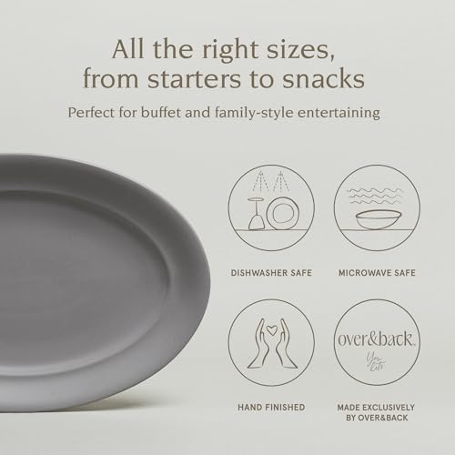 over&back Rim Stoneware Serving Platter - Elegant 1-Piece Oval Serving Platter to Complete Your Kitchen Set - 16" L x 10.8" W Semi-Matte Charcoal - color: Gray