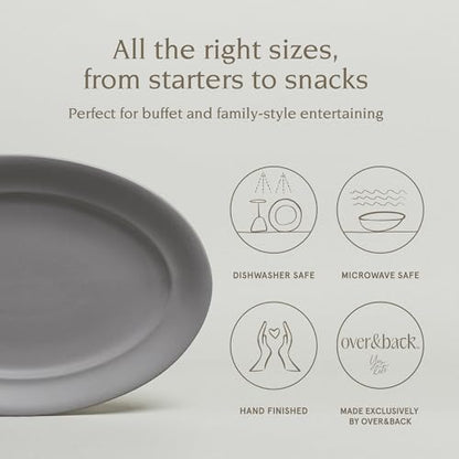 over&back Rim Stoneware Serving Platter - Elegant 1-Piece Oval Serving Platter to Complete Your Kitchen Set - 16" L x 10.8" W Semi-Matte Charcoal - color: Gray