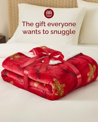 Christmas Sherpa Blanket Throw, Reversible Blanket - Gingerbread Man, 50x60 | Super Soft Double Sided Throw for Bed, Sofa, Couch, Reversible Sherpa Fleece Blanket, Thick, Warm, Plush, Xmas Winter Bedding - color: 03- Gingerbread Man