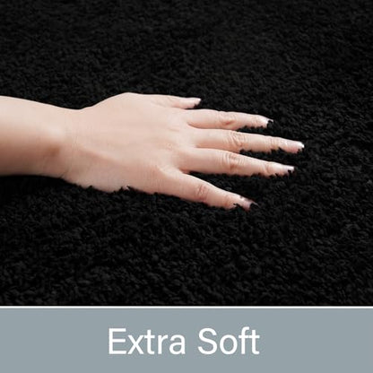 LOCHAS Bathroom Rugs Sets 3 Piece, Microfiber Bath Mat Set Non Slip, Black | Washable Absorbent Toilet Rug, Shaggy Soft Cozy Quick Dry - color: Black, size: 30" x 20" + 24" x 17" + U Shape 24" x 20"