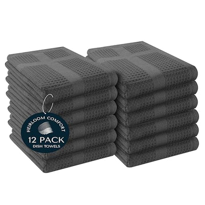 100% Cotton Kitchen Towels, 16"x26", 12 Pack, Waffle Weave, Absorbent, Fast Drying Dishcloth Set for Cleaning, Hand Towels, Dish Rags, Wash Cloth, Durable, Machine Washable, Gray - color: Dark Grey, style: 12 Pack