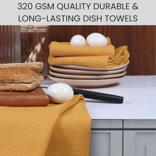 Waffle Kitchen Towels 100% Cotton Set of 4-320 GSM Quality - Soft Absorbent Durable Washable Dish Cleaning Towel for Kitchen & Home - Quick Drying Dish Towel 16x26 inch Mustard Yellow - color: Mustard Yellow