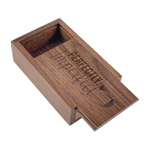 JBOS Wooden Gift Box with Sliding Lid – Walnut Wood Memory Box for USB Drive, Laser Engraved “Perfectly Imperfect” Design for Friends, Graduation, or Christmas(3.15"x2"x0.98") - color: Walnut-Perfectly Imperfect, size: Classic