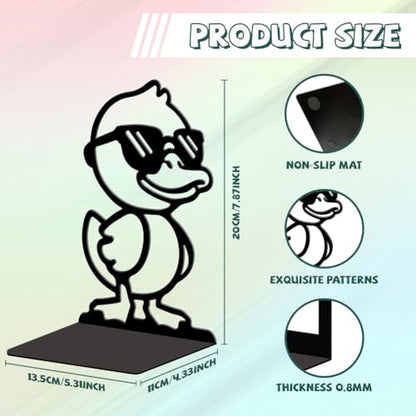 5.3"x4.3"x7.9" Metal Bookends, Heavy Duty Book Ends for Shelves | Cute Duck with Sunglasses Theme Cast Iron Book Supports, 1 Pair Decor Stoppers for Desk, Library, Office & Home Shelves - style: Cute Duck with Sunglasses