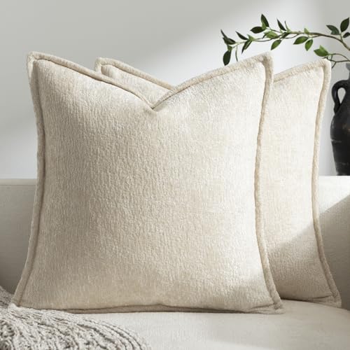 Pack of 2 Beige Euro Shams Pillow Covers 26x26 Cozy Soft Chenille Decorative Throw Pillow Covers Accent Vintage Square Couch Pillow Covers for Home Decor Bed Sofa Living Room - color: Beige, size: 26" x 26" (Pack of 2)