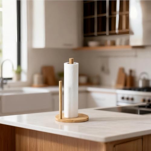 4 Pcs Bamboo Paper Towel Holder, Natural Bamboo Wooden Countertop Standing Paper Towel Holder, Free-Standing Kitchen Roll Hanger Rack for Dining Table Bathroom Bedroom Living Room - color: 4pcs Set