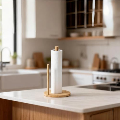 4 Pcs Bamboo Paper Towel Holder, Natural Bamboo Wooden Countertop Standing Paper Towel Holder, Free-Standing Kitchen Roll Hanger Rack for Dining Table Bathroom Bedroom Living Room - color: 4pcs Set