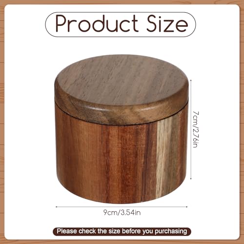 Grevosea Salt Cellar, Acacia Wood Salt Container with Swivel Magnetic Lid | Elegant Kitchen Salt Container Holder for Pepper Spice Bath Salt Sea SaltStorage 360° Rotating Countertop Box 6oz