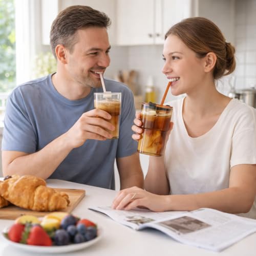 Luxfuel 13 oz Glass Cups with Lids and Straws Reusable Iced Coffee Tumbler | Leak-Proof Thick Wall Travel Glass Coffee Cup for Iced Tea, Water, Office, Cup Holder Friendly, BPA Free (Amber, 1 Pack) - color: Amber-1 Pack, size: 13 Ounces