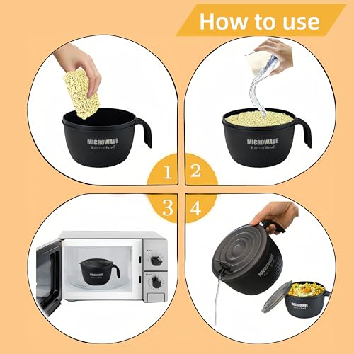 Layron 2 Sets Microwave Ramen Cooker Bowl 45 oz Instant Noodle Bowl with Handles Ramen Noodle Cooker with Spoon Chopsticks Fork Knife College Dorm Room Essentials(Black, Black) - color: Black