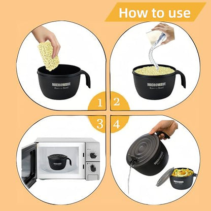Layron 2 Sets Microwave Ramen Cooker Bowl 45 oz Instant Noodle Bowl with Handles Ramen Noodle Cooker with Spoon Chopsticks Fork Knife College Dorm Room Essentials (Black, Blue) - color: blue-black