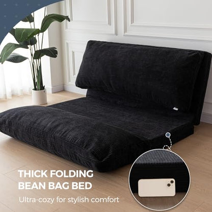 MAXYOYO Folding Sofa Bed, Extra Thick and Long Floor Sofa Convertible Chair with Washable Cover, Floor Couch Lounge Bean Bag Bed for Living Room, Black, 39x91 Inch | Extra Thick with Washable Cover, Chaise Lounge, Bean Bag Couch Bed for Bedroom Living Roo