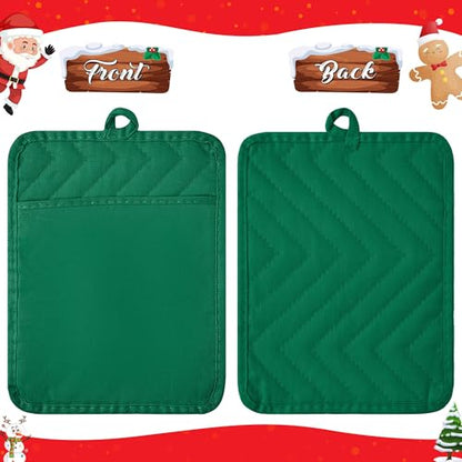 R HORSE 6 Pack Christmas Red Green Pot Holders with Pockets, 7''x 9'' | Cotton Kitchen Hot Pads, Heat Resistant Oven Mitts, Non-Slip Potholder Terry Cloth, Ideal for Baking, Cooking, Christmas Gift - color: Red, Green