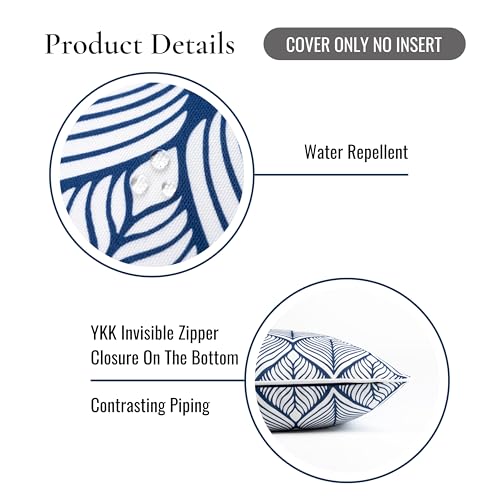 Hofdeco Premium Coastal Patio Indoor Outdoor Lumbar Pillow Cover Only, 12"x20" Water Repellent for Backyard, Couch, Navy Blue Print Geometric Leafs - color: Navy Blue Geometric Leafs 12"x20"