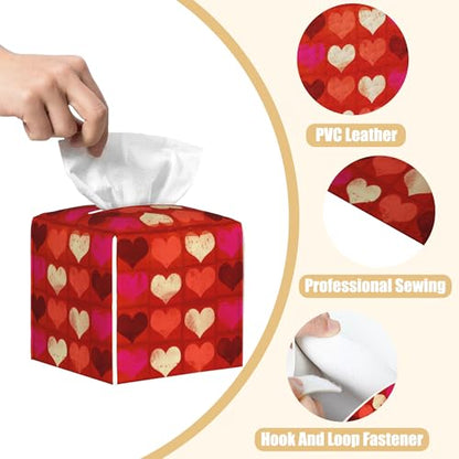 Leather Tissue Box Holder Red Pink Love Heart Tissue Box Cover Facial Paper Case Organizer Cube Napkin Dispenser for Bathroom Vanity Countertop Night Stand Office Car - color: Red Pink Love Heart