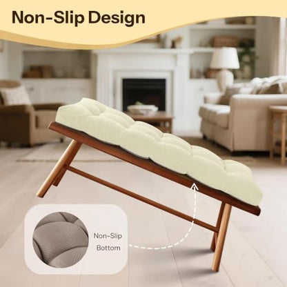 Bench Cushions for Indoor Furniture 42"X17"X3", 1 PC, Cream | 3"/8 cm Thick, Soft Non-Slip Window Seat Cushion, Tufted Bench Seat Cushion for Dining, Piano Benches and Window Seats - color: Cream