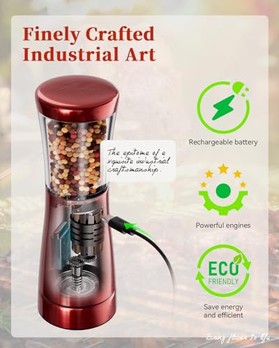 Electric Salt and Pepper Grinder Set with Storage Base, Stainless Steel Rechargeable Salt and Pepper Grinder Set with 4.5 oz Large Capacity, 1.8" Wide Mouth, Adjustable Coarseness, Ideal for Kitchen - color: Bright Red