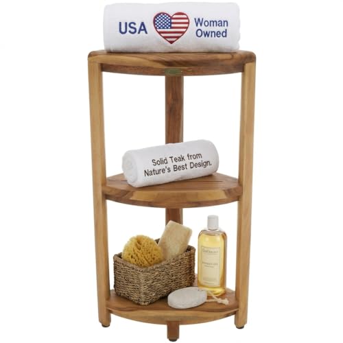 EcoDecors SnazzyCorner Natural Teak Corner Shower 3 Tier Shelf – Bathroom Organizer | Natural Wood Colors | Waterproof Teak Shower Caddy | Bathroom Storage & Organization | 33 Inches Tall - size: 3 tier - Tall