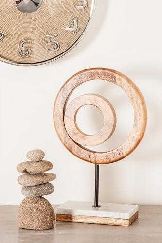 Deco 79 Mango Wood Geometric Decorative Sculpture Circle Home Decor Statue with Marble Stand, Accent Figurine 9" x 4" x 13", Brown | Decorative Geometric Circle Home Decor Statue With Marble Stand Statue Figurine - size: 9" x 4" x 13"