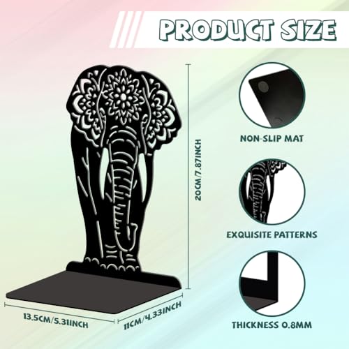 5.3"x4.3"x7.9" Metal Bookends, Heavy Duty Book Ends for Shelves | Mandala Elephant Theme Cast Iron Book Supports, 1 Pair Decor Stoppers for Desk, Library, Office & Home Shelves - style: Mandala Elephant