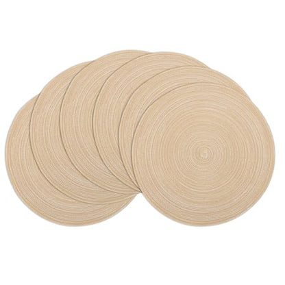 Winknowl Round Braided Placemats Set of 6 Washable Woven Heat Resistant Table Mats for Kitchen Dining Tables 15 inch Round Place Mats (Beige,6) - color: Beige, size: 6pcs
