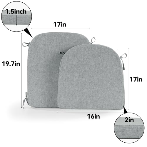 HOMBYS Kitchen Chair Back Cushion & Seat Cushion, Dining Room Chair Cushions,Seat Cushions for Kitchen Chairs,High Density Foam Seat Pad & Backrest,Chair Pads for Dinning Chair with Elastic Bands,grey