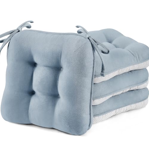 BETU Chair Cushions for Dining Chairs Set of 4,3.5" Thick Kitchen Table Chair Pads with Ties,Non Slip Backing and Covers, Seat Cushion for Dining Room,Bar,Patio Chairs,15.5"X15.5"X3.5",Smoky Blue - color: Sky Blue, size: 15.5"x15.5"x3.5" (4 Pack)
