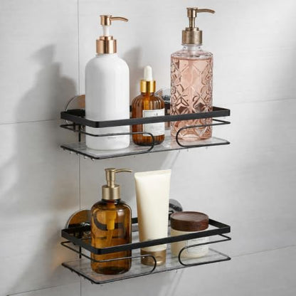 2-Pack Adhesive Shower Caddy, No-Drill Corner Shower Shelves for Bathroom | Wall-Mounted Small Storage Organizer for Shampoo, Soap & Toiletries - style: RECTANGLE